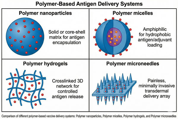 Types of polymer vaccine delivery vectors.