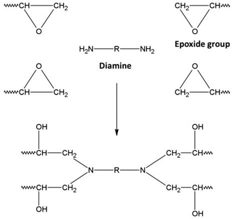 Crosslinking process of a diepoxide/diamine system for an epoxy polymer