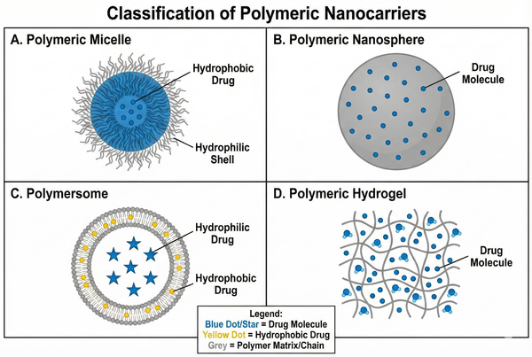 Types of polymeric nanocarriers for drug delivery.
