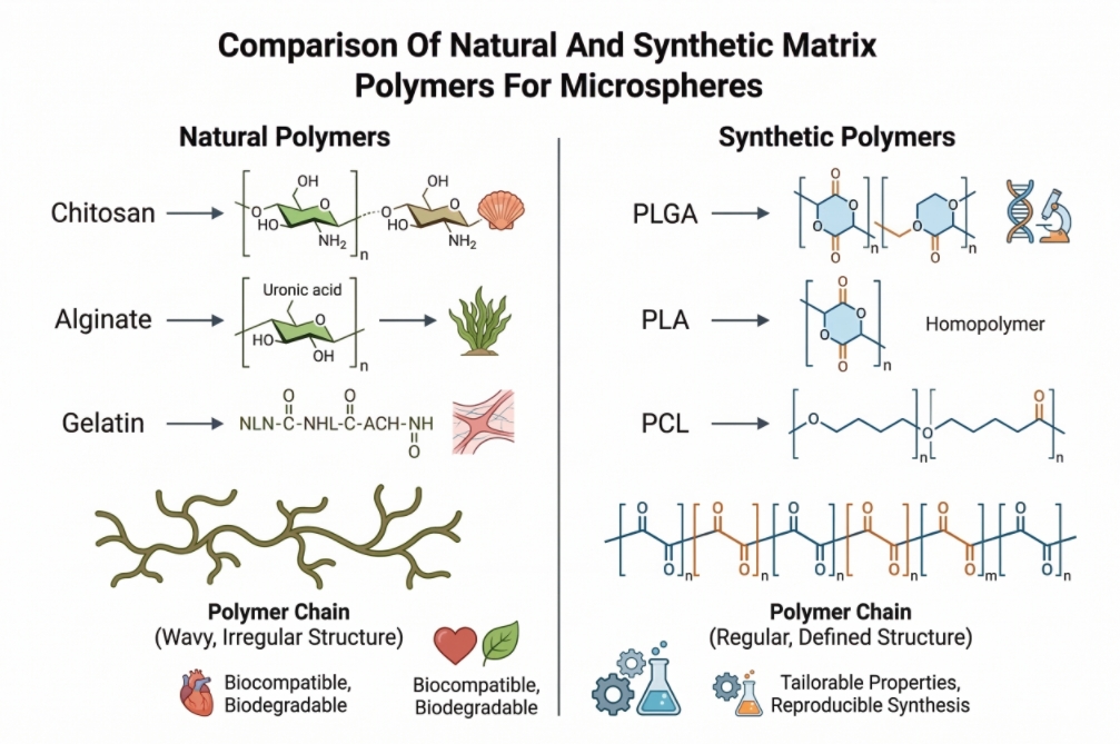 Comparison of natural and synthetic microsphere polymers.
