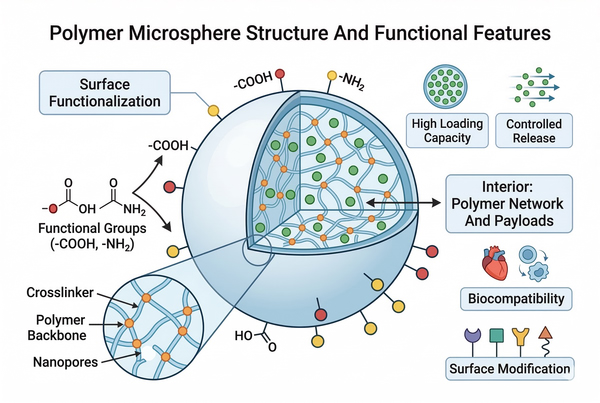 Polymer microsphere structure and functional features.