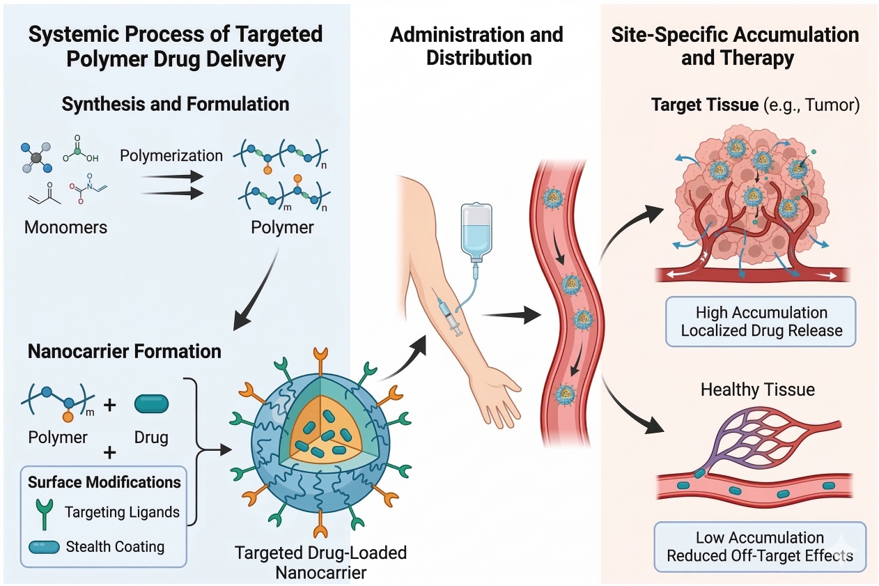 Flowchart of targeted polymer drug delivery stages.