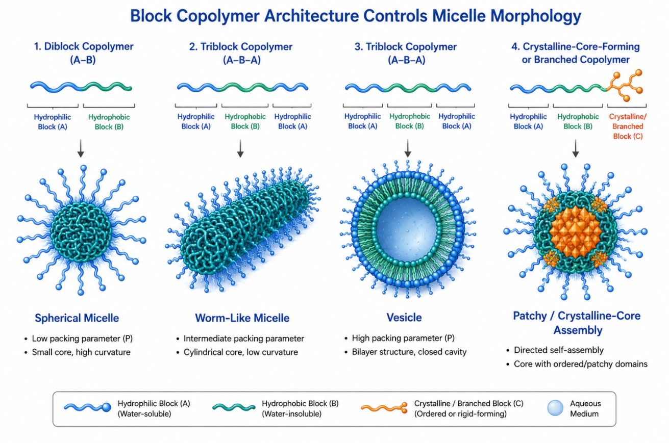 How Block Copolymer Architecture Controls Polymer Micelle Assembly?