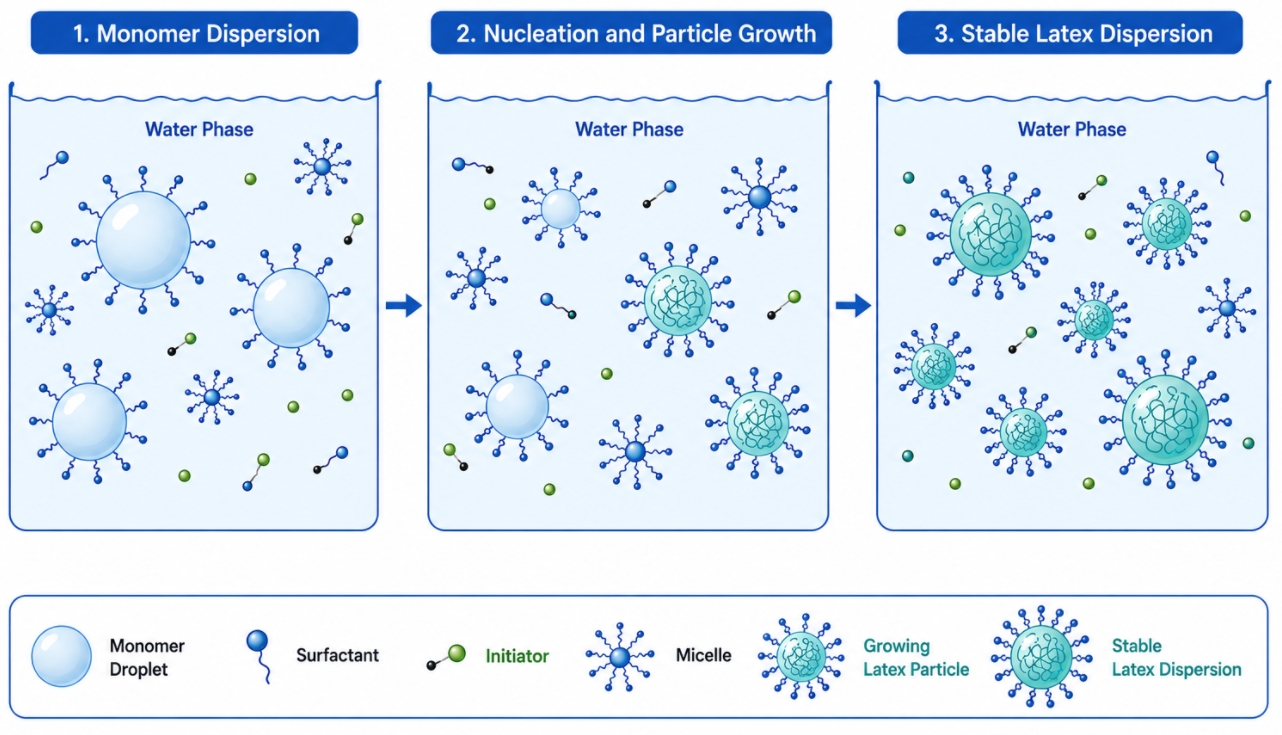 Emulsion polymerization process for latex particle formation