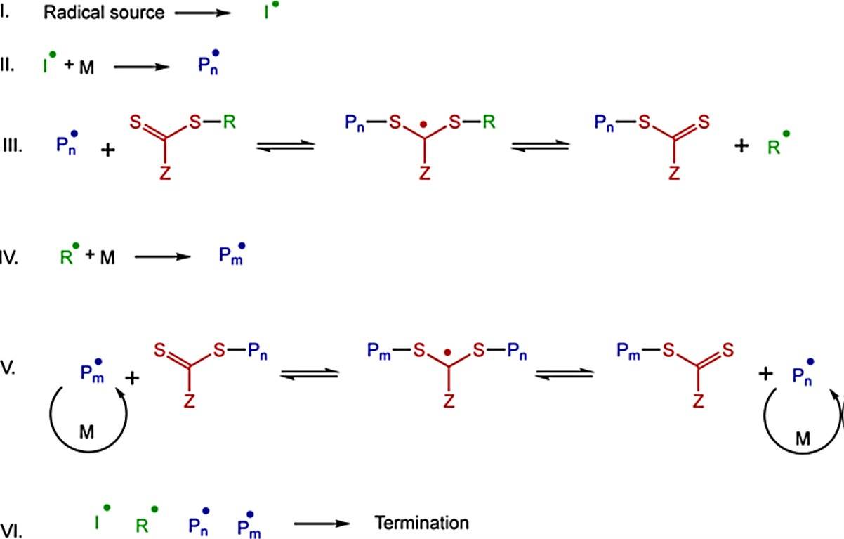 Mechanism of the RAFT polymerization process.